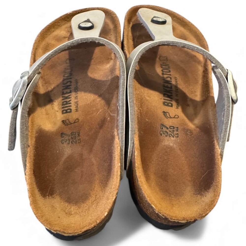 Birkenstock Gizeh Sandals EU 37 Silver Thong Leather Comfort Slides EUC - Picture 6 of 6